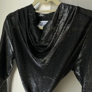 Vintage 70’s Silver Iridescent Teddi of California Long Sleeve With Tie
